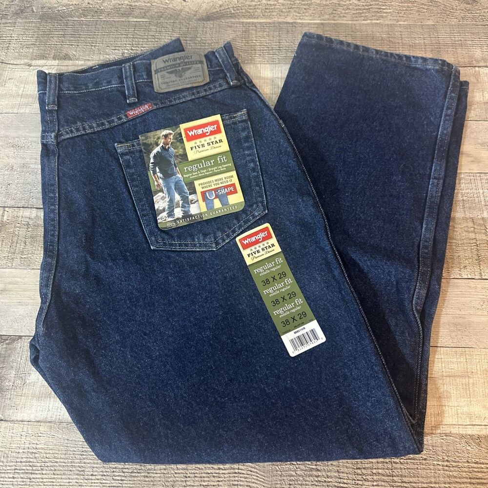Wrangler Five Star Premium Denim Mens 38X29 U Shape Blue Jeans Reg Fit Straight